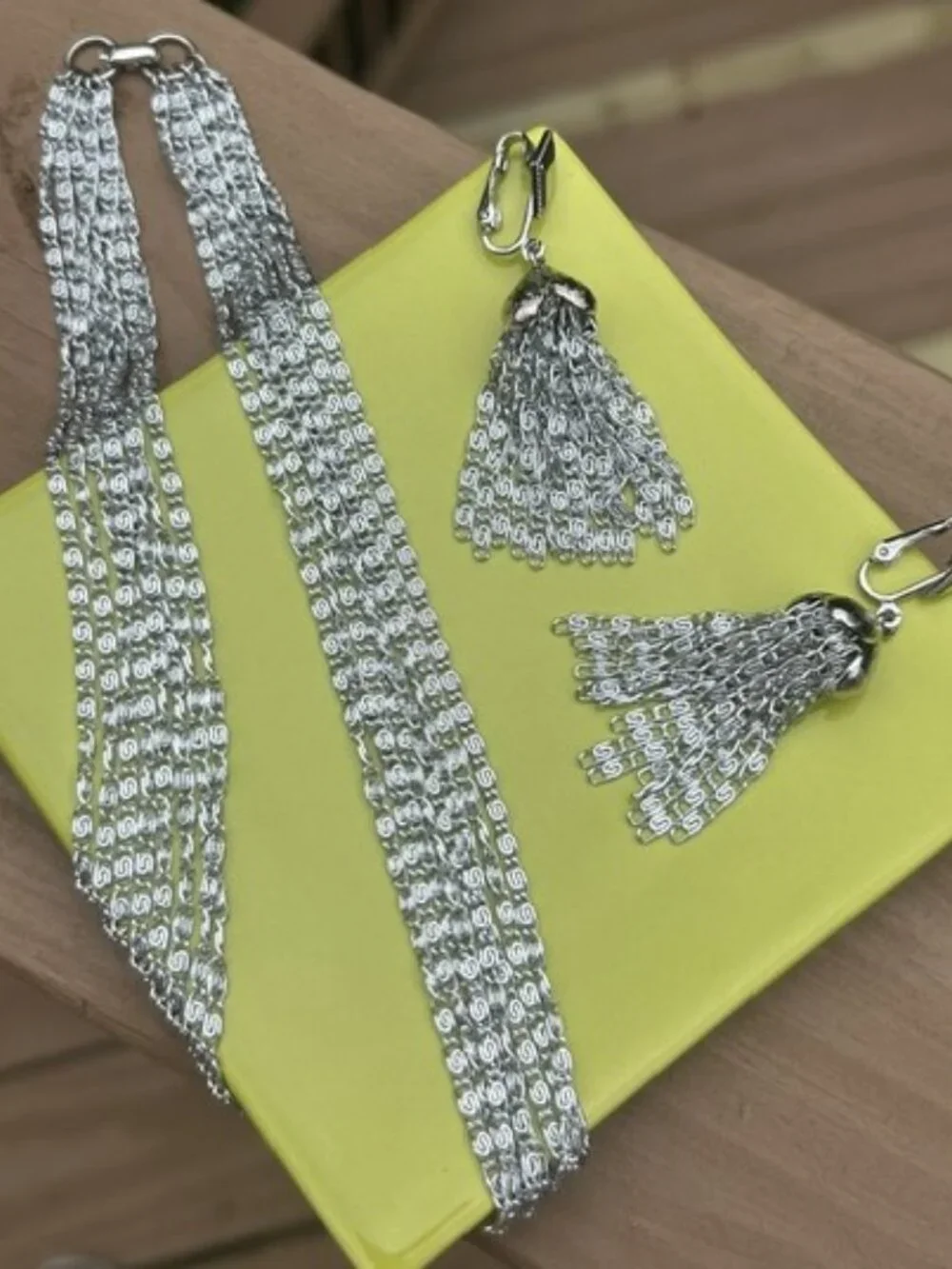 SARAH COVENTRY Multi-Strand Silver Choker Necklace Earrings SET
